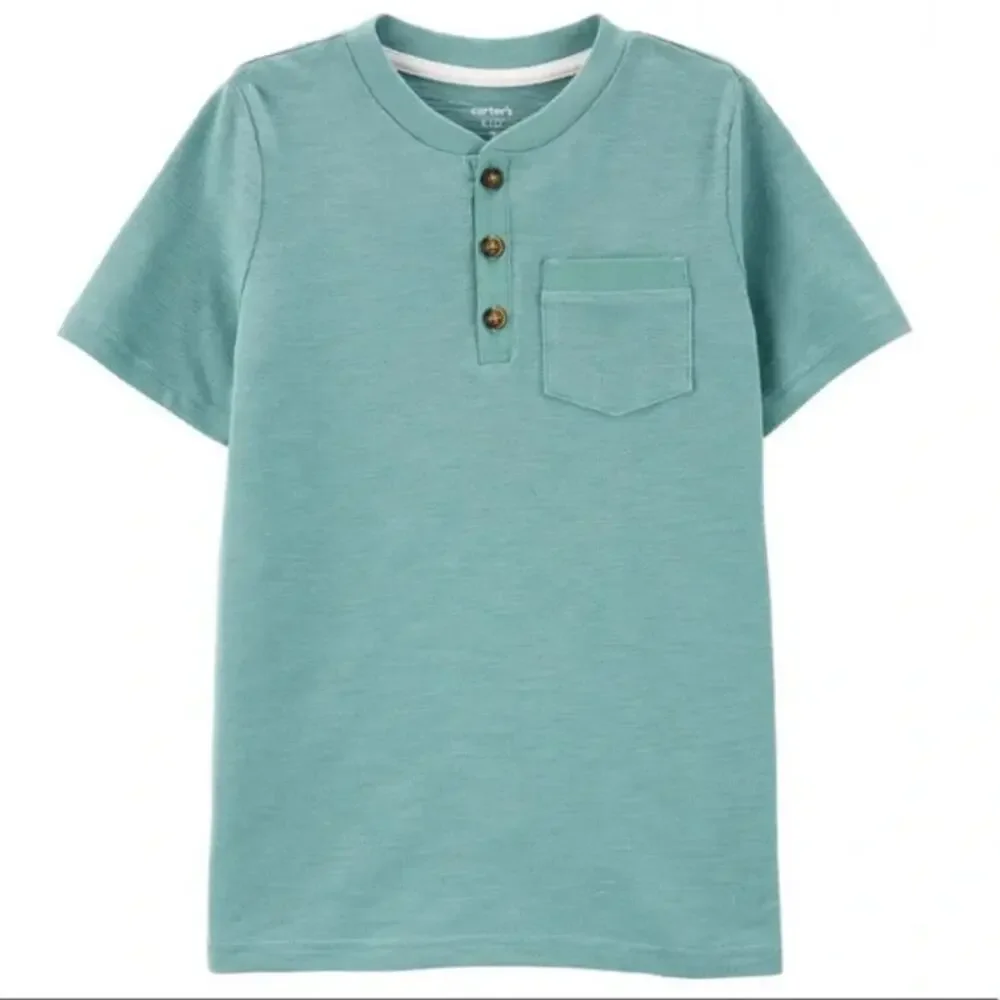 Carters Baby Boys Green Short Sleeve Henley Quarter Button T-Shirt Size 9 Months